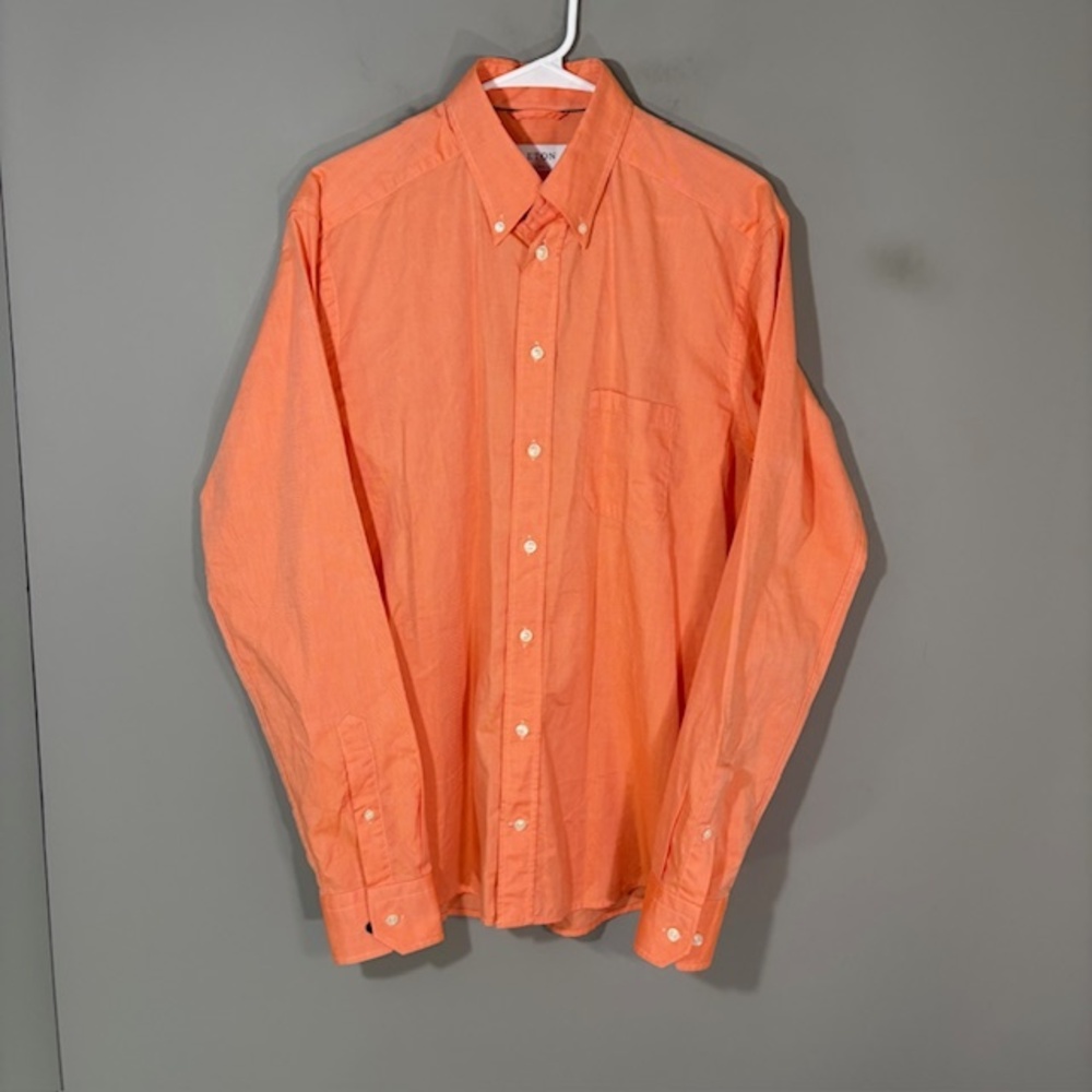 Eton Shirt Mens Large Orange Solid Long Sleeve Button Up Slim Fit Cotton